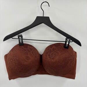 Cacique Strapless Bra 44DDD Brown Lace Padded Underwire Full Coverage No Straps